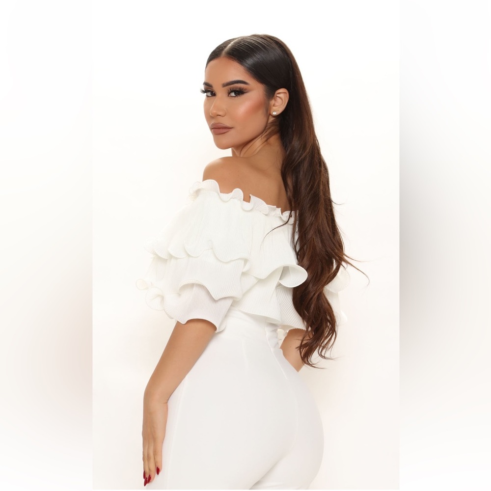 FASHION NOVA Ruffle White Jumpsuit